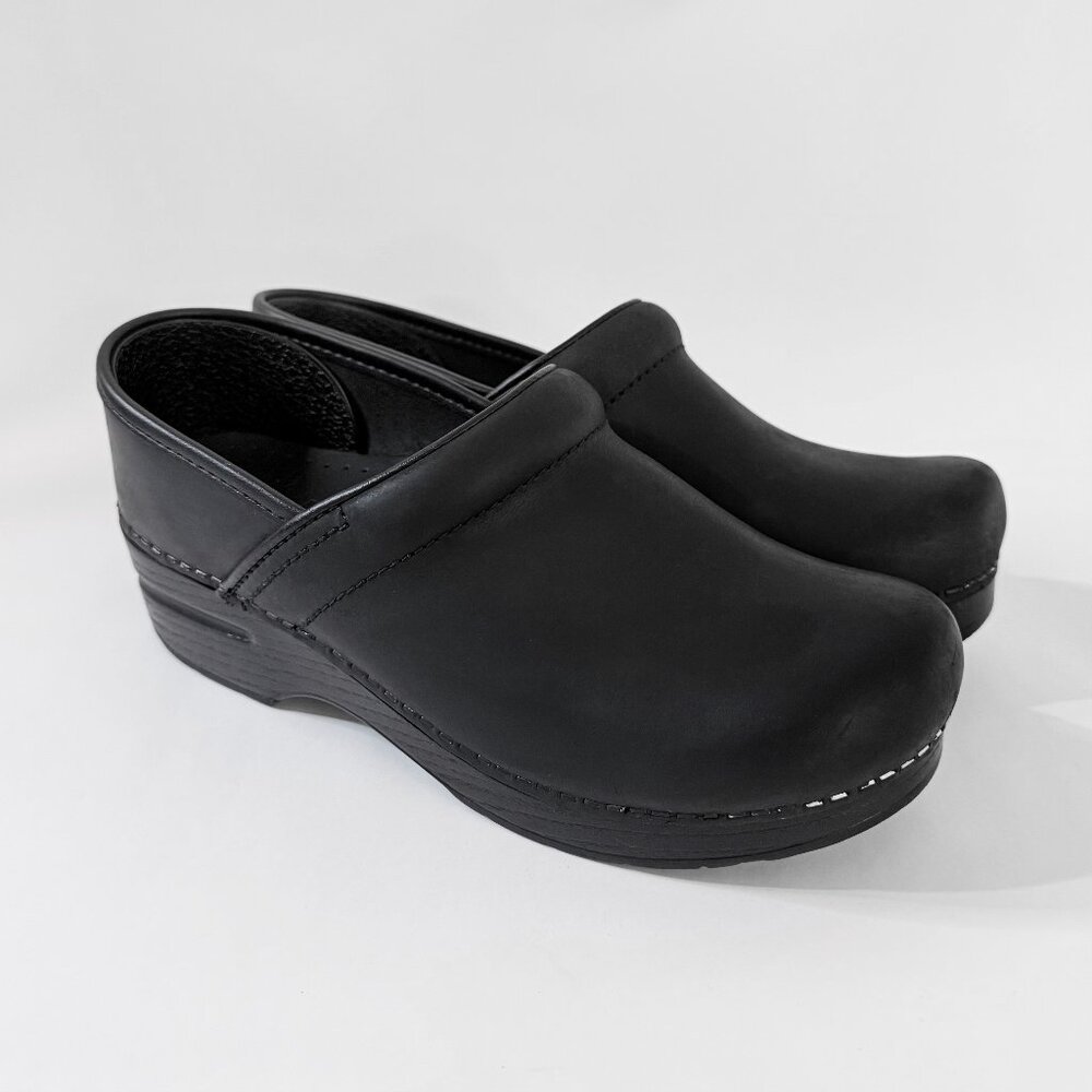 Dansko black leather work clogs